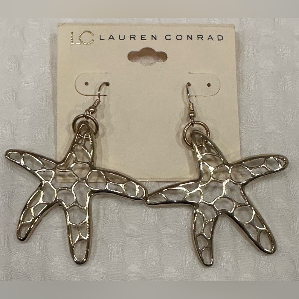 NWT LC Lauren Conrad Gold Cut Out Starfish Dangle Earrings
